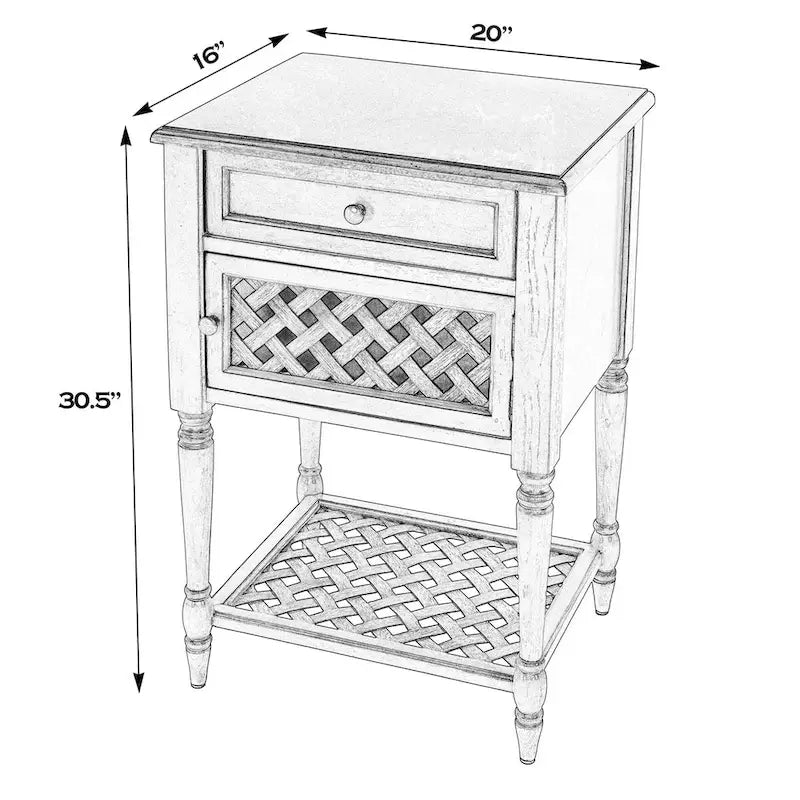 Table d'appoint rustique bicolore avec porte à croisillons tressés et tiroir
