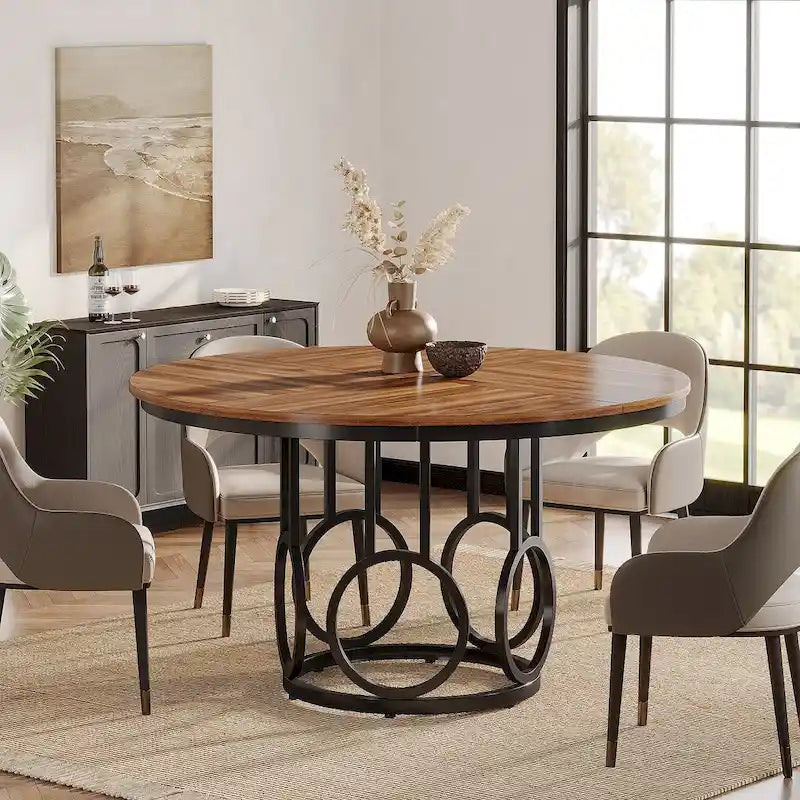 Table à manger ronde de 47" pour 4 à 6 personnes avec base métallique robuste pour salle à manger