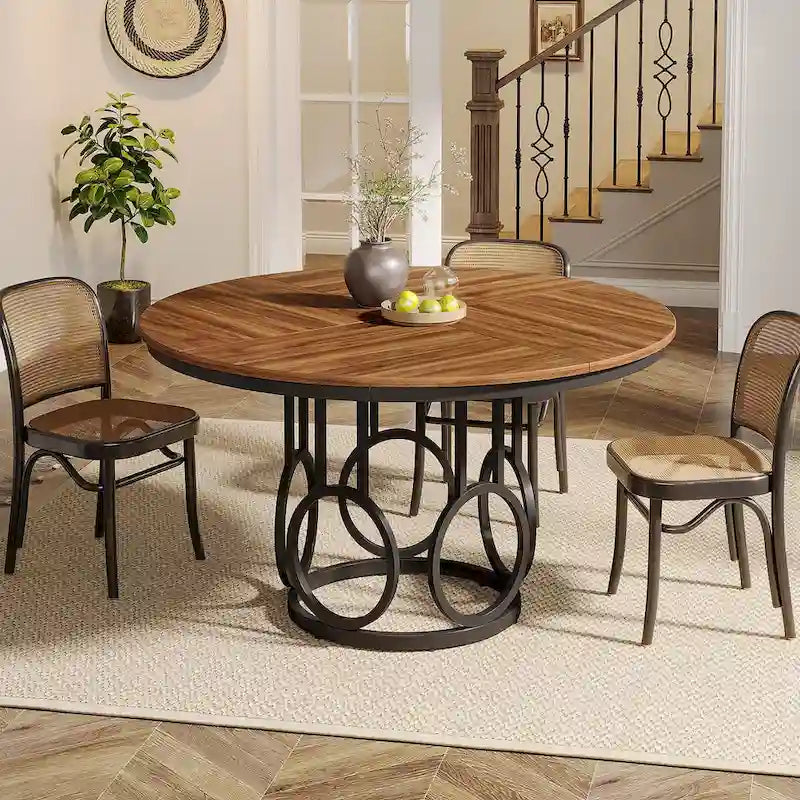 Table à manger ronde de 47" pour 4 à 6 personnes avec base métallique robuste pour salle à manger