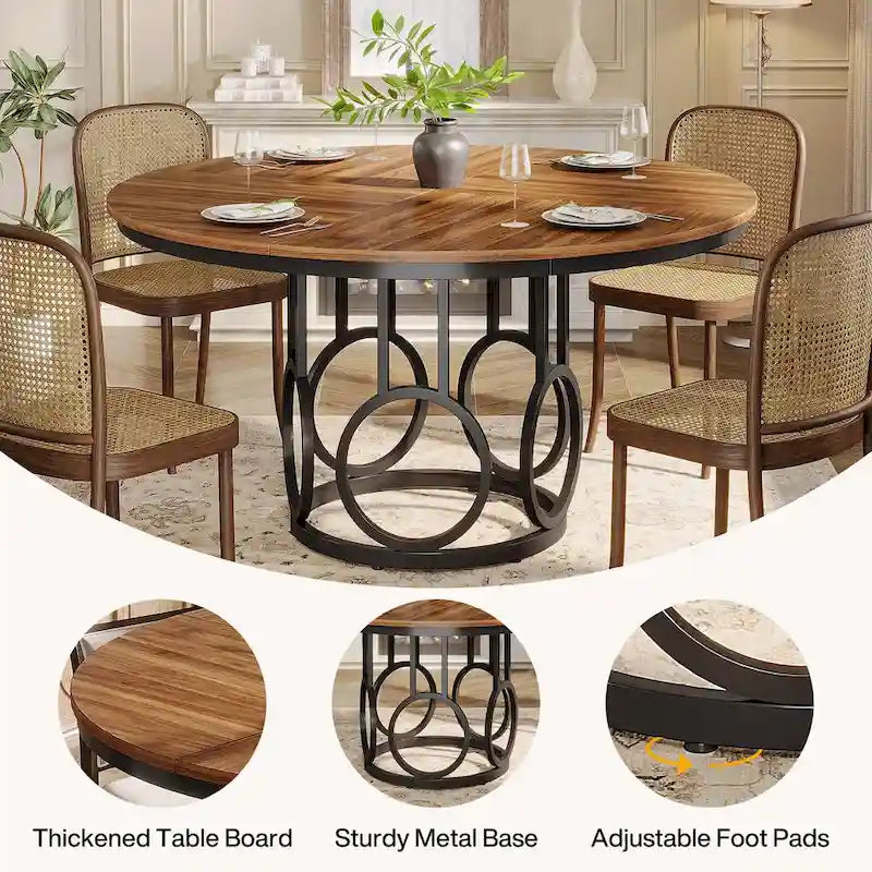 Table à manger ronde de 47" pour 4 à 6 personnes avec base métallique robuste pour salle à manger