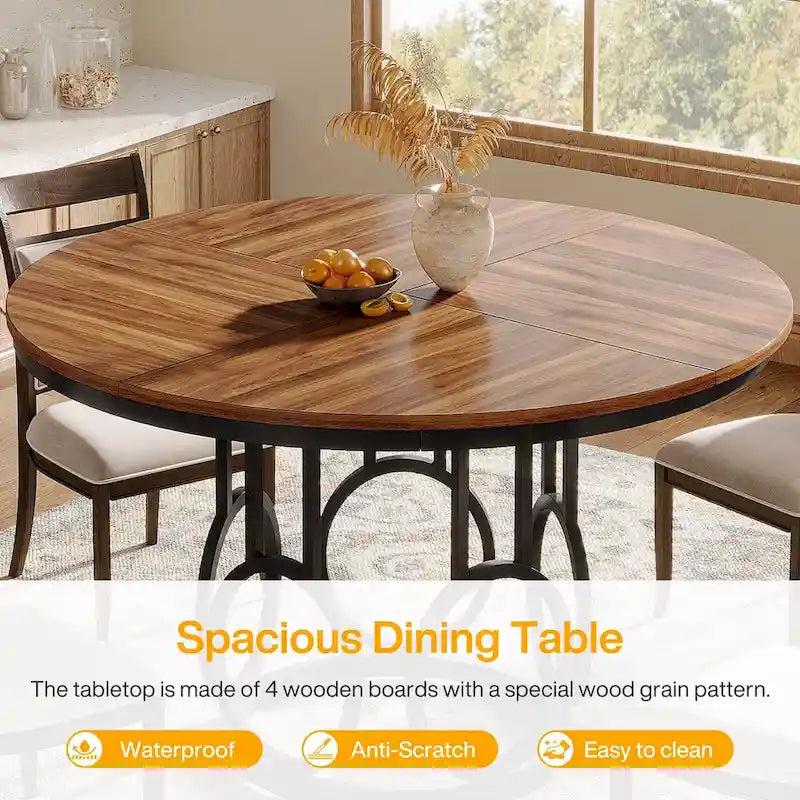 Table à manger ronde de 47" pour 4 à 6 personnes avec base métallique robuste pour salle à manger