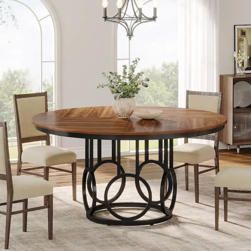 Table à manger ronde de 47" pour 4 à 6 personnes avec base métallique robuste pour salle à manger