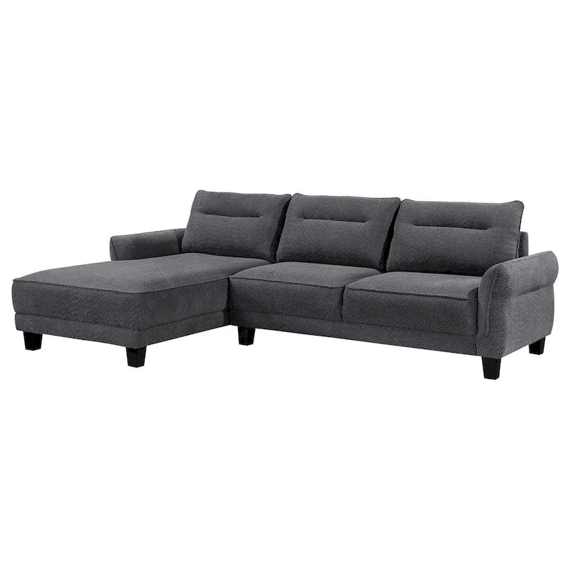 Canapé d'angle 2 pièces de 110 pouces avec méridienne, tissu gris, passepoil