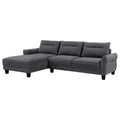 Canapé d'angle 2 pièces de 110 pouces avec méridienne, tissu gris, passepoil