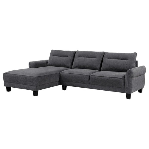 Canapé d'angle 2 pièces de 110 pouces avec méridienne, tissu gris, passepoil