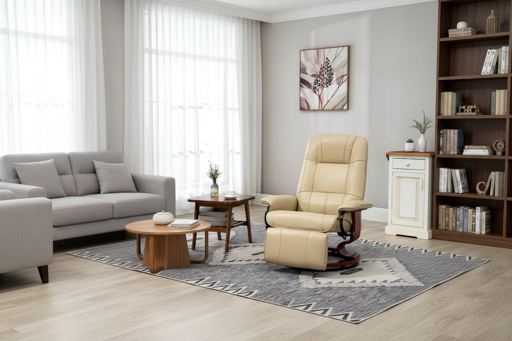 Faux Leather Manual Recliner with Swivel Wood Base