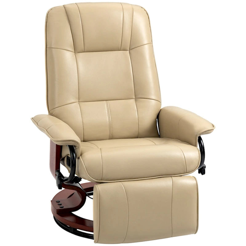 Fauteuil inclinable manuel en similicuir avec base pivotante en bois