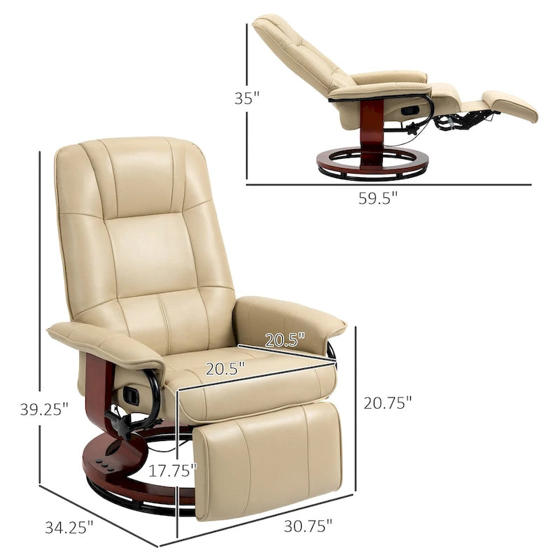 Fauteuil inclinable manuel en similicuir avec base pivotante en bois