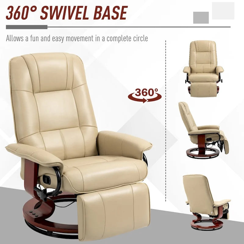 Fauteuil inclinable manuel en similicuir avec base pivotante en bois
