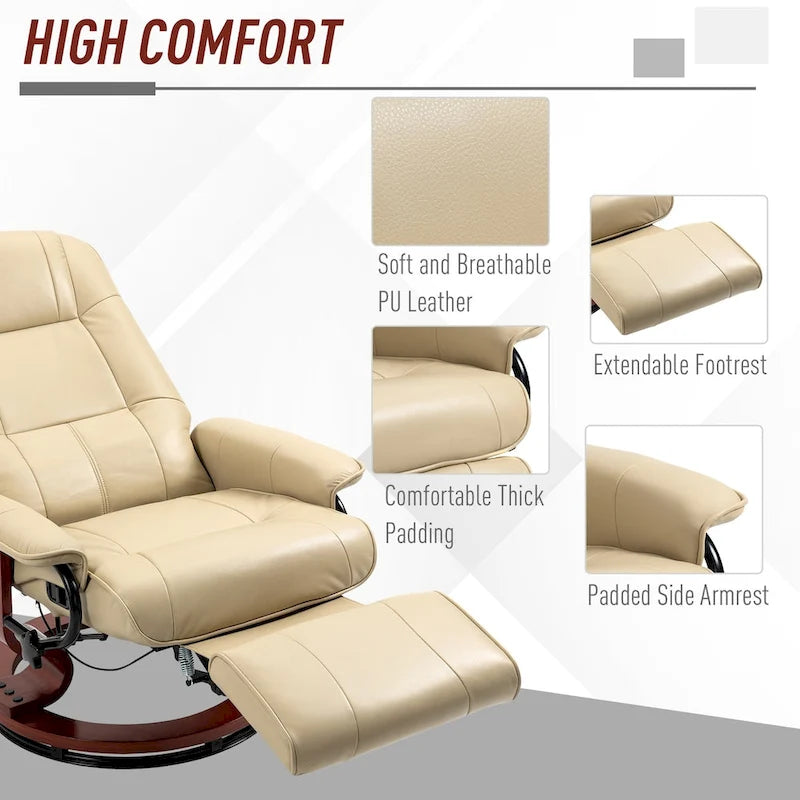 Fauteuil inclinable manuel en similicuir avec base pivotante en bois