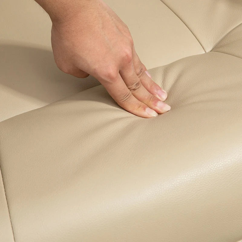 Fauteuil inclinable manuel en similicuir avec base pivotante en bois