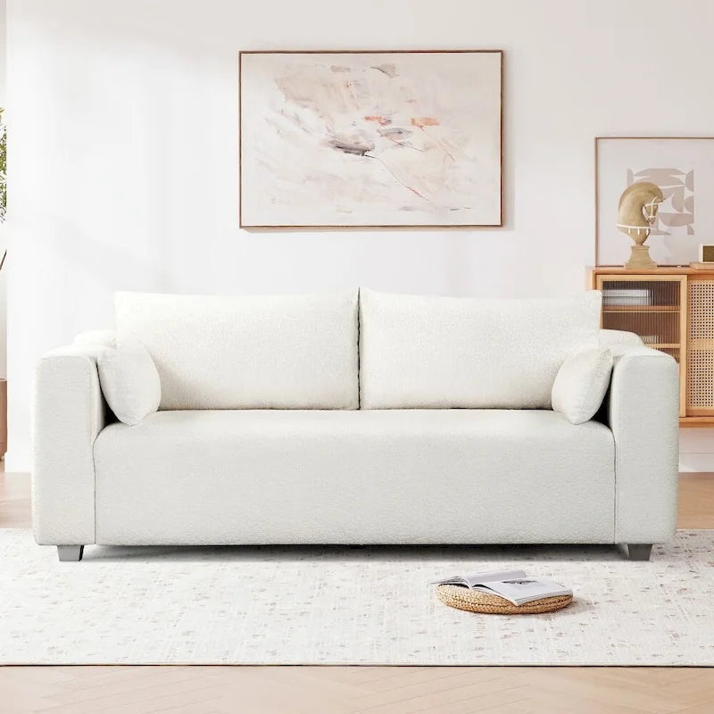Canapé en tissu bouclette moderne avec accoudoirs bombés extra-larges