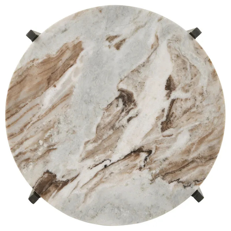 Table d'appoint de 50,8 cm, plateau rond en marbre, 1 étagère, marron, finition bronze à canon