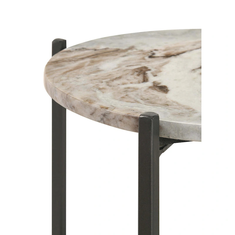 Table d'appoint de 50,8 cm, plateau rond en marbre, 1 étagère, marron, finition bronze à canon