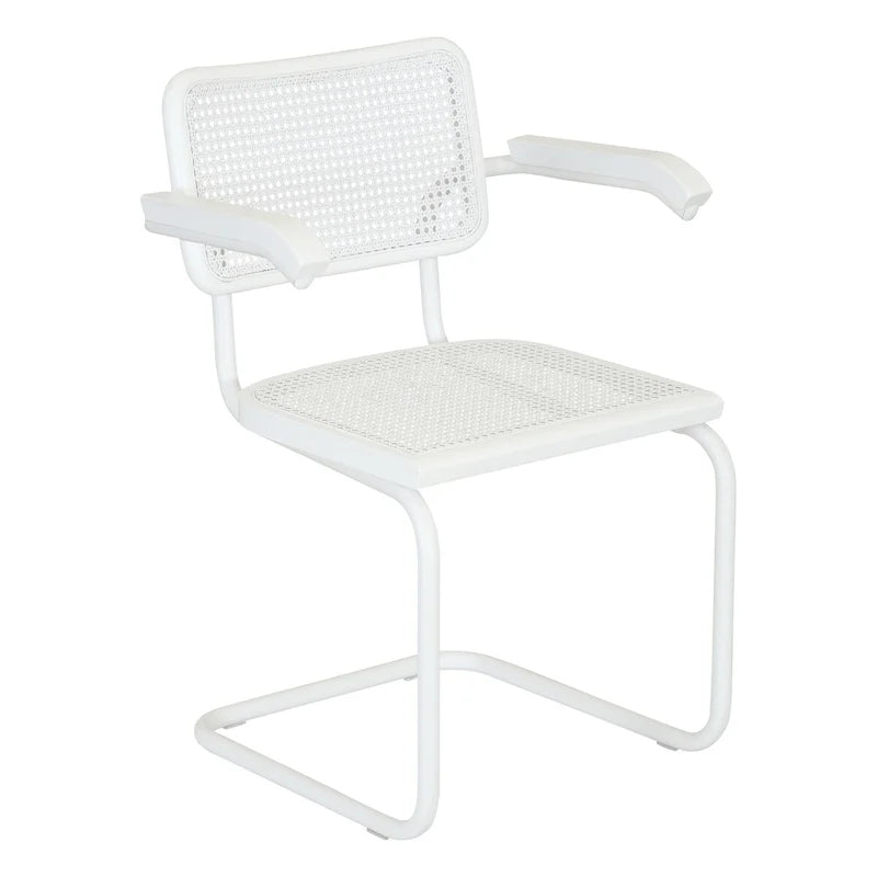Fauteuil cantilever en rotin avec structure en acier blanc