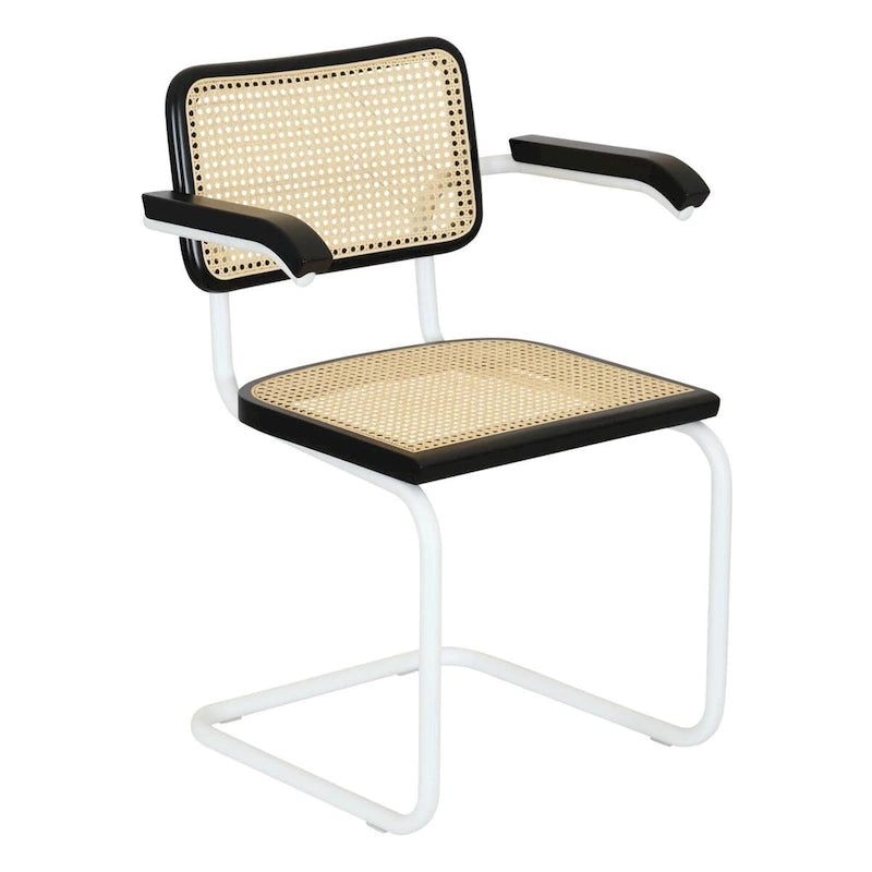 Fauteuil cantilever en rotin avec structure en acier blanc