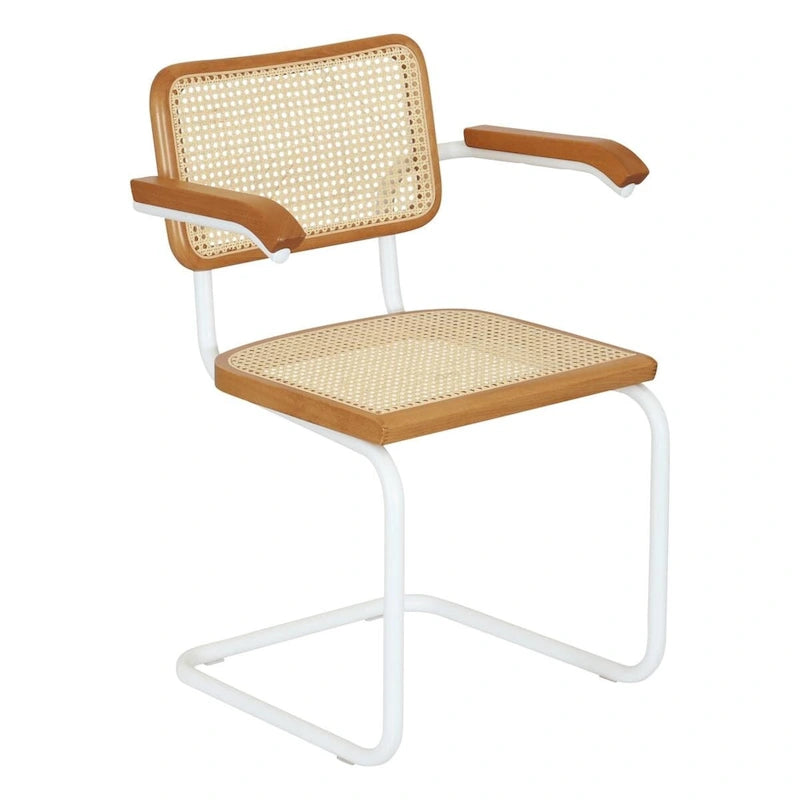 Fauteuil cantilever en rotin avec structure en acier blanc