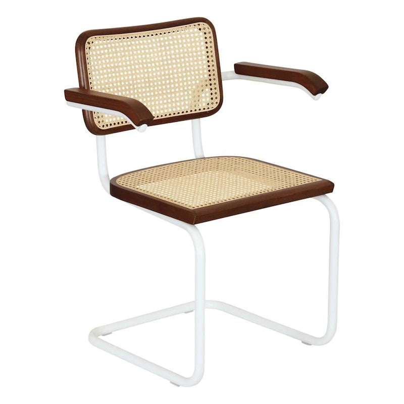 Fauteuil cantilever en rotin avec structure en acier blanc