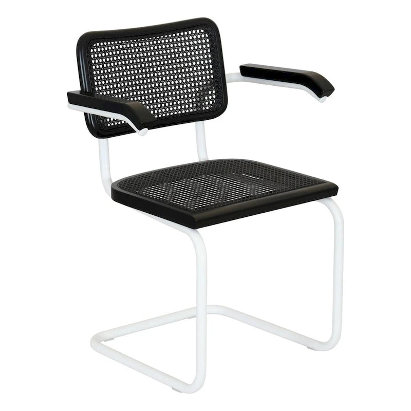 Fauteuil cantilever en rotin avec structure en acier blanc