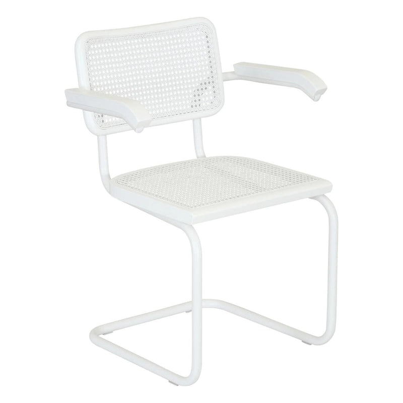 Fauteuil cantilever en rotin avec structure en acier blanc