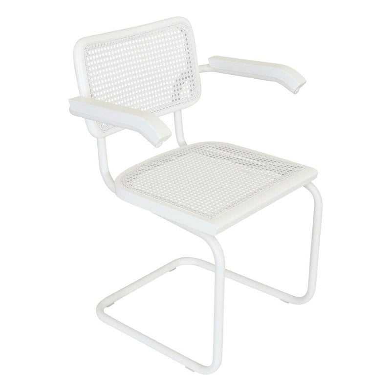 Fauteuil cantilever en rotin avec structure en acier blanc