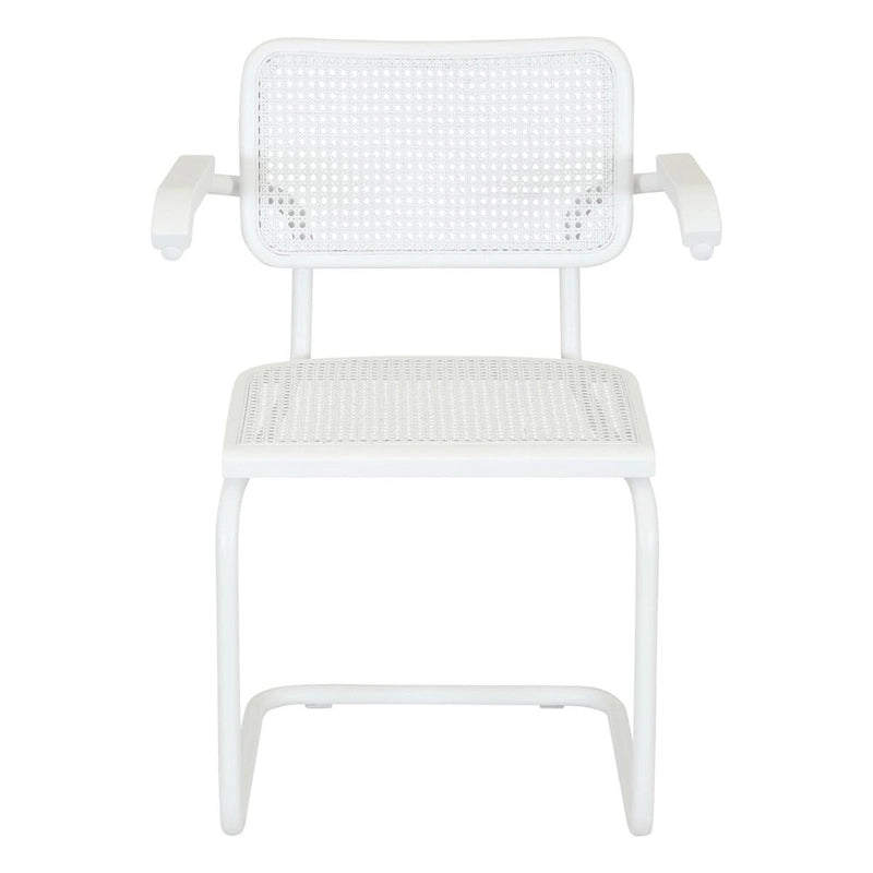 Fauteuil cantilever en rotin avec structure en acier blanc
