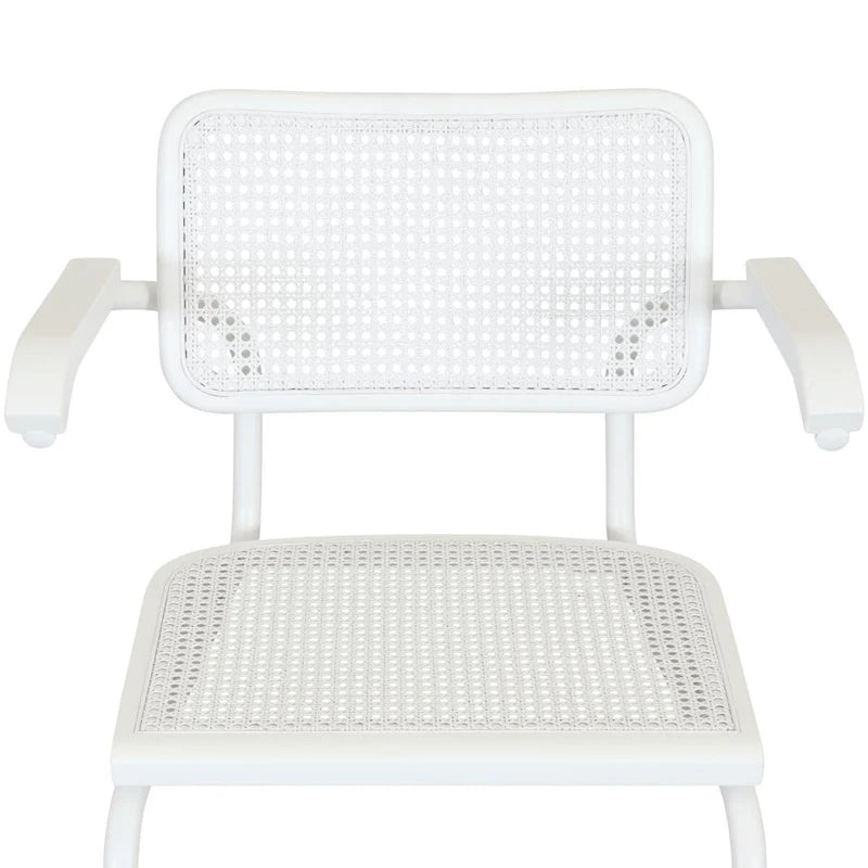 Fauteuil cantilever en rotin avec structure en acier blanc