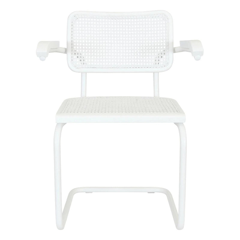 Fauteuil cantilever en rotin avec structure en acier blanc