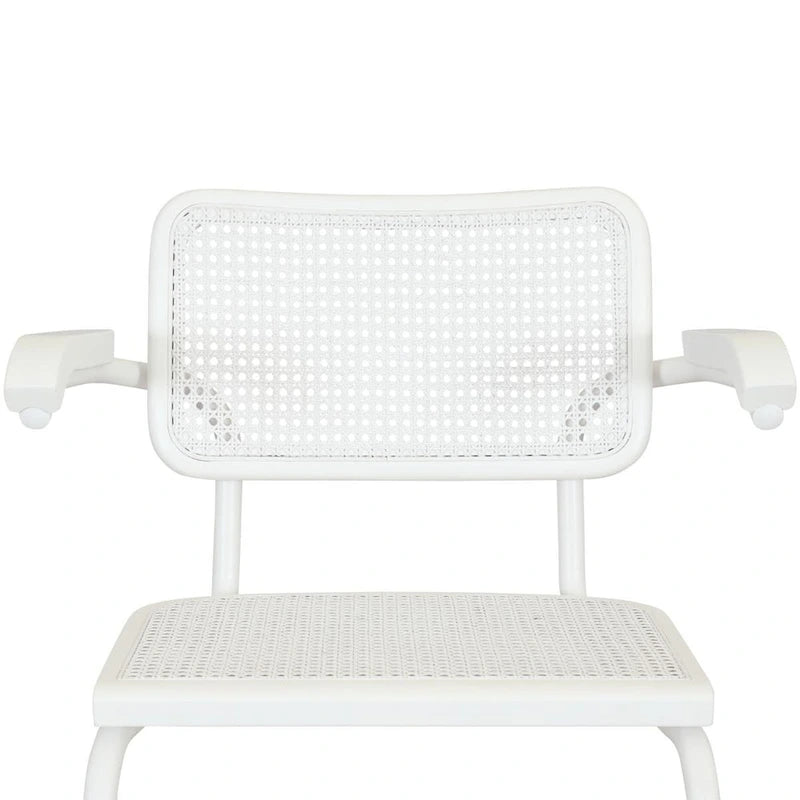 Fauteuil cantilever en rotin avec structure en acier blanc