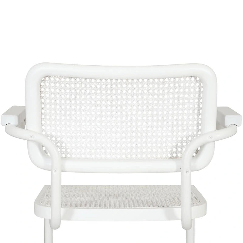 Fauteuil cantilever en rotin avec structure en acier blanc