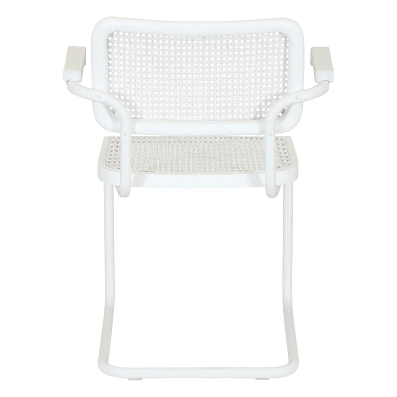 Fauteuil cantilever en rotin avec structure en acier blanc