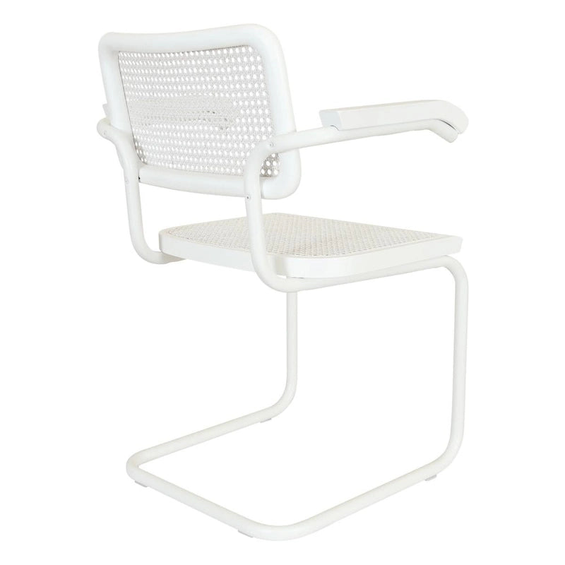 Fauteuil cantilever en rotin avec structure en acier blanc