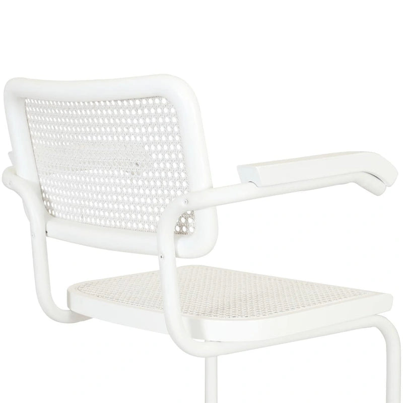 Fauteuil cantilever en rotin avec structure en acier blanc