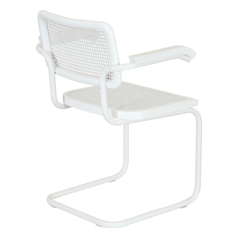 Fauteuil cantilever en rotin avec structure en acier blanc