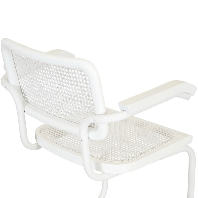 Fauteuil cantilever en rotin avec structure en acier blanc