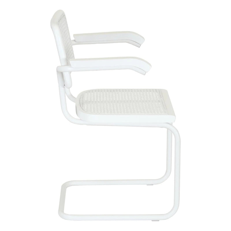 Fauteuil cantilever en rotin avec structure en acier blanc