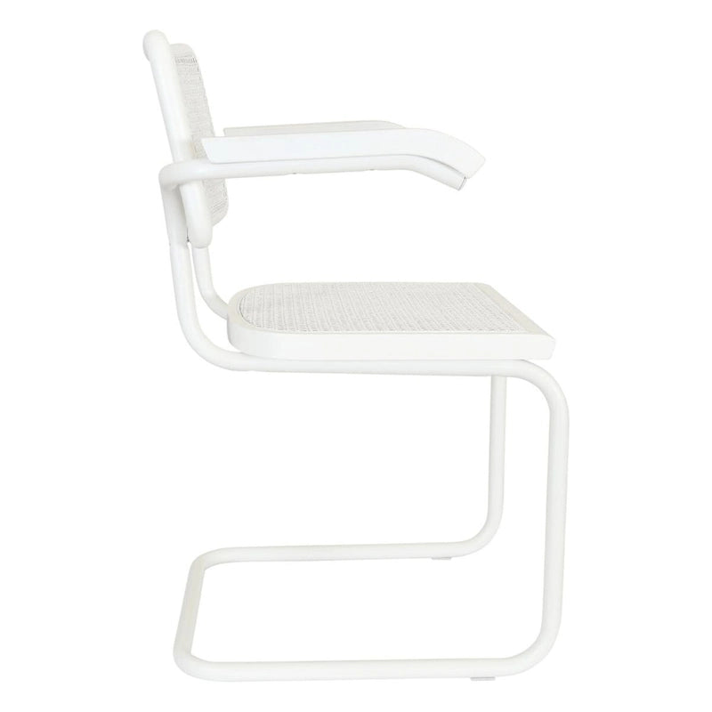 Fauteuil cantilever en rotin avec structure en acier blanc