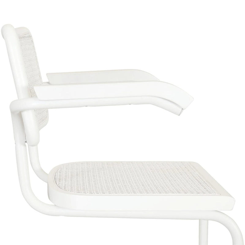 Fauteuil cantilever en rotin avec structure en acier blanc