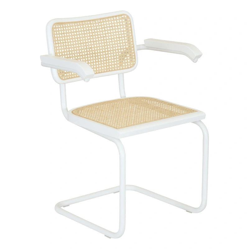 Fauteuil cantilever en rotin avec structure en acier blanc