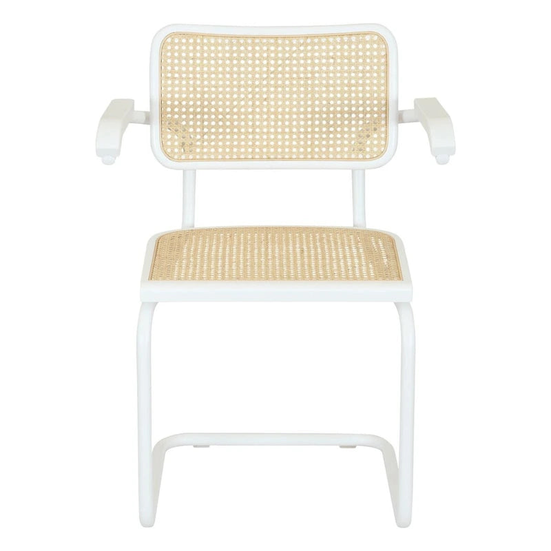Fauteuil cantilever en rotin avec structure en acier blanc