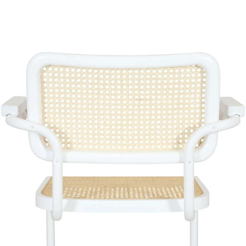 Fauteuil cantilever en rotin avec structure en acier blanc