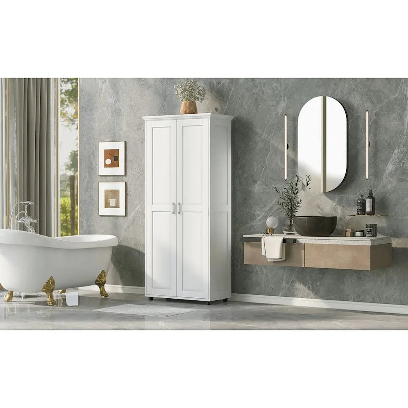 Meuble de rangement 2 portes pour salle de bain, bureau, étagère réglable