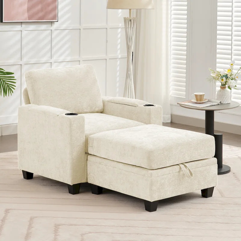 Canapé simple de rangement en chenille avec un pouf amovible