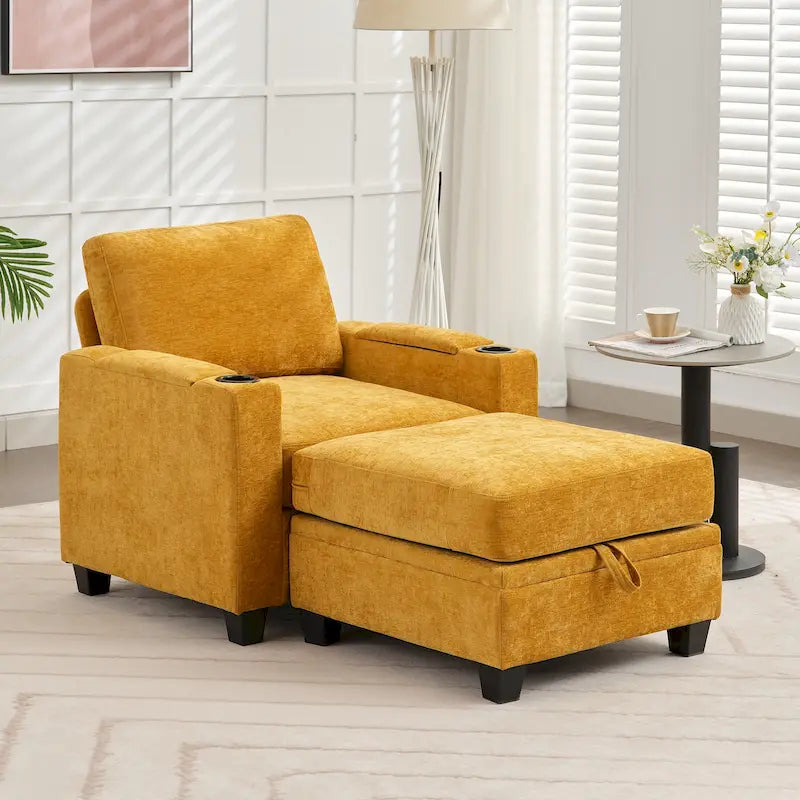 Canapé simple de rangement en chenille avec un pouf amovible