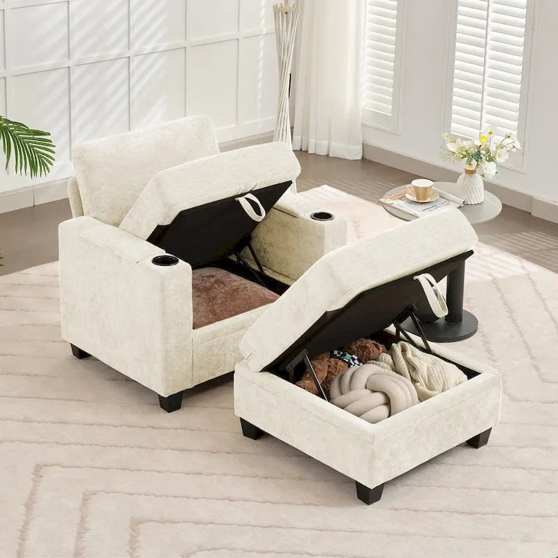 Canapé simple de rangement en chenille avec un pouf amovible