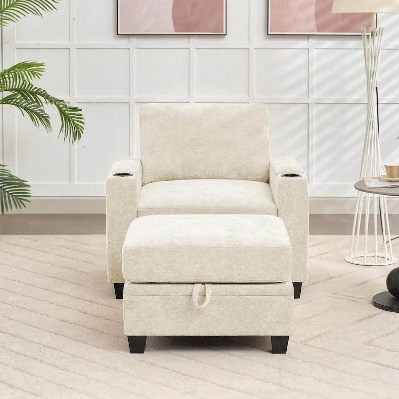 Canapé simple de rangement en chenille avec un pouf amovible
