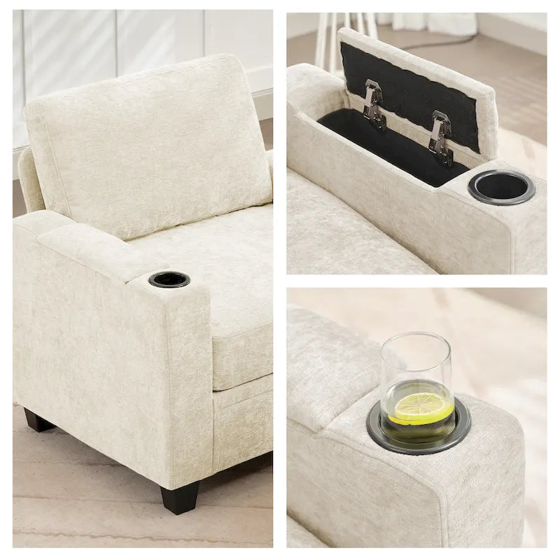 Canapé simple de rangement en chenille avec un pouf amovible