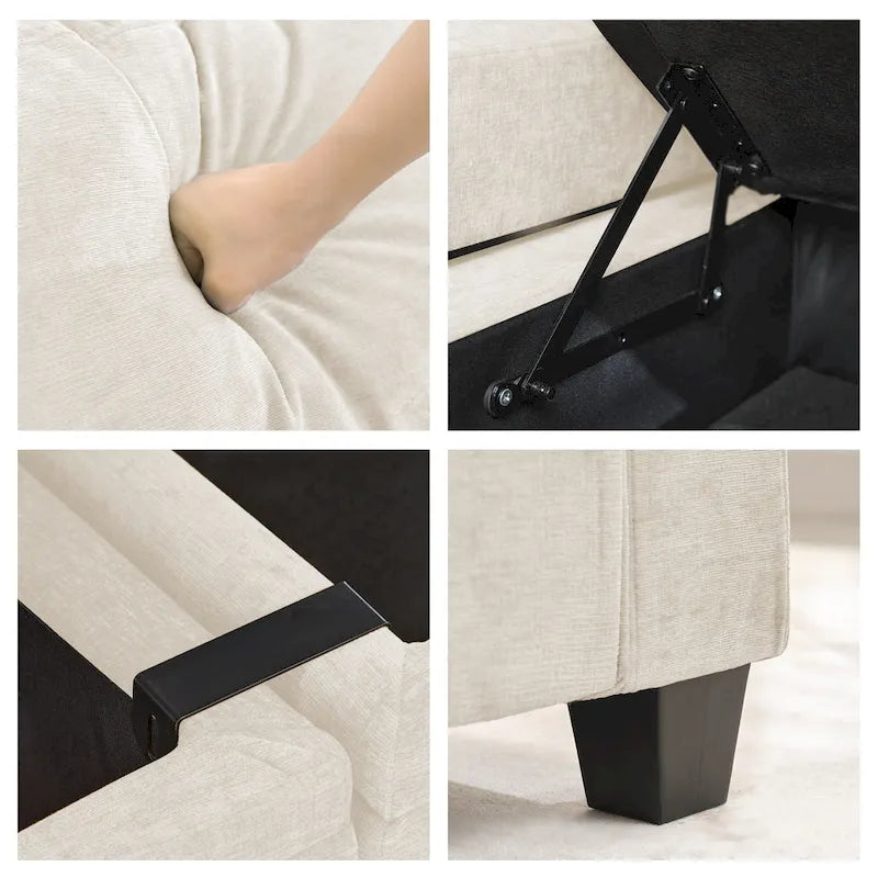 Canapé simple de rangement en chenille avec un pouf amovible