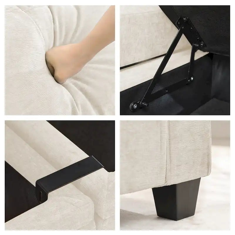Canapé simple de rangement en chenille avec un pouf amovible