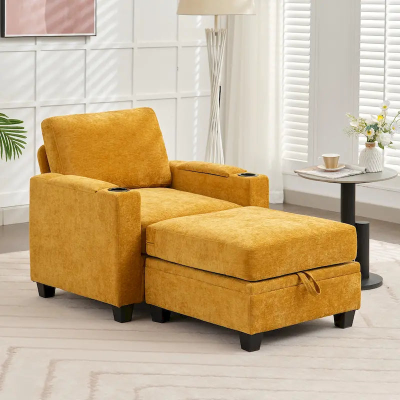 Canapé simple de rangement en chenille avec un pouf amovible